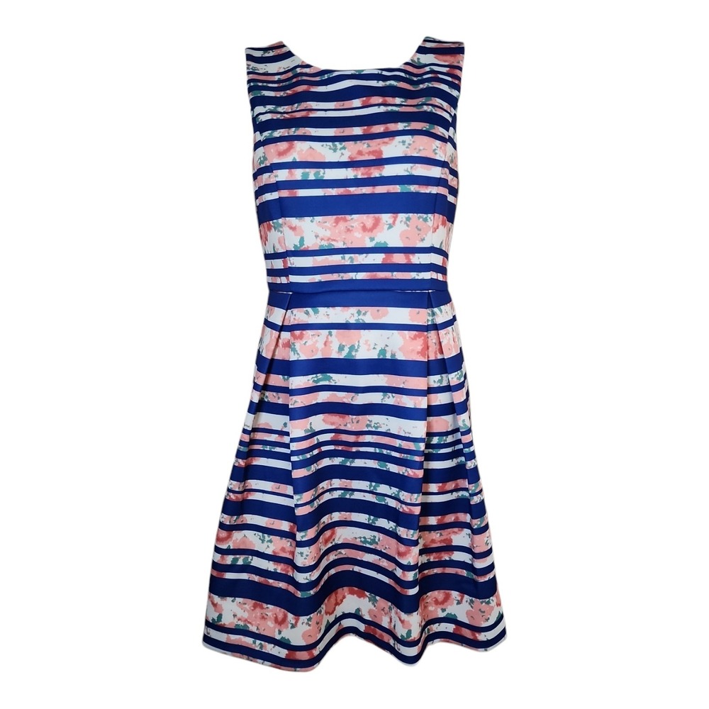 41 Hawthorn Stitch Fix Dress Womens Size Large Pink Floral‎ Blue Striped Pleated